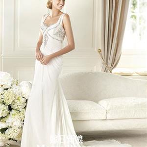 世界品牌PRONOVIAS雙肩V領(lǐng)拖尾婚紗